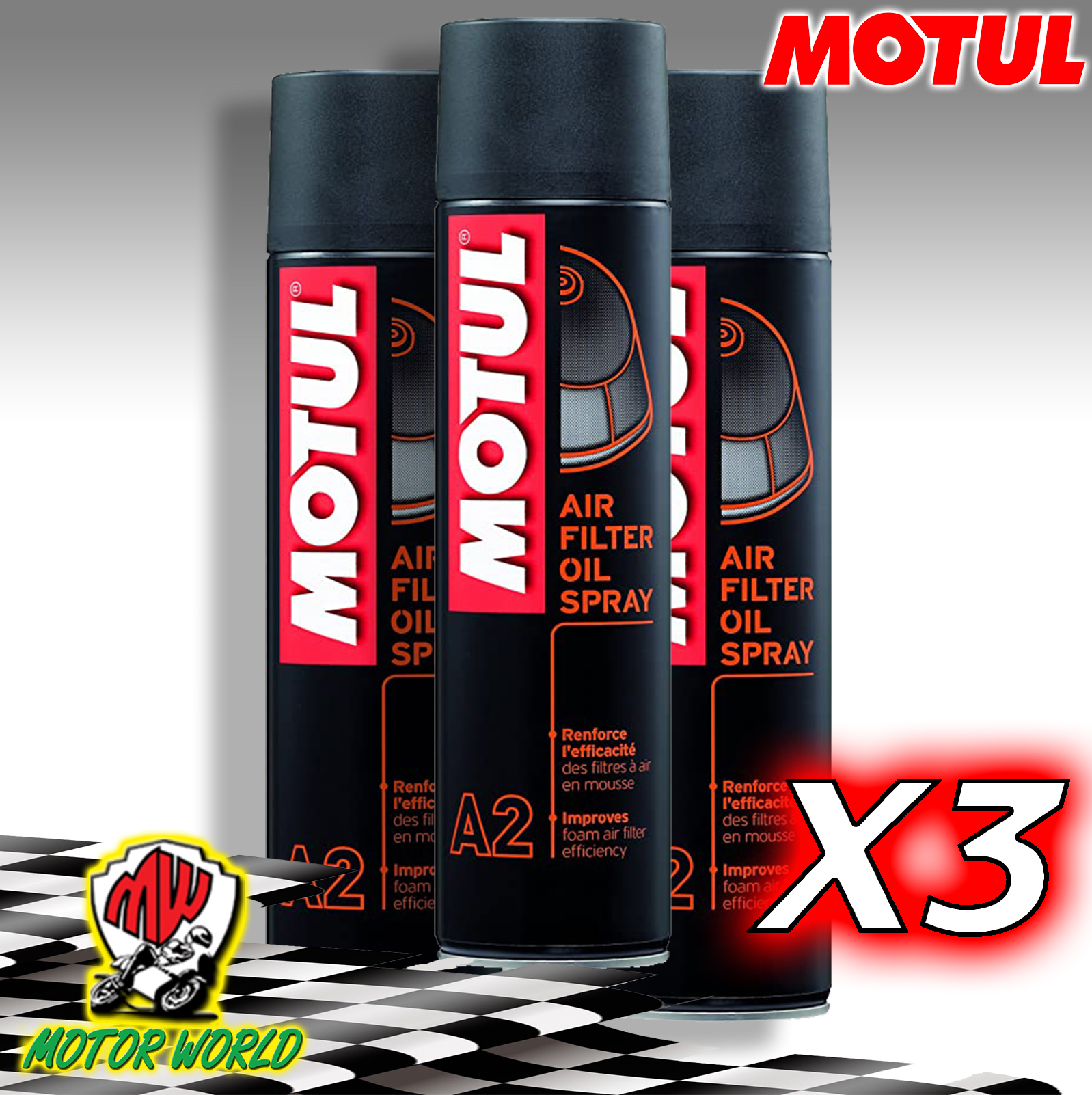 3X MOTUL A2 Öl Spray Schmierung Luftfilter für Motorrad